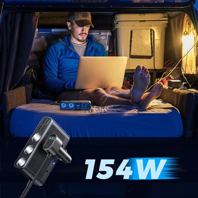 Joyroom 9in1 laptop car charger 154W - 5x USB/1x USB Type C/3x cigarette lighter socket Power Delivery/Quick Charge/PPS/AFC/FCP (JR-CL06) (Μαύρο) 9