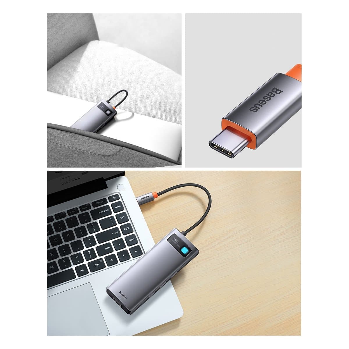 Baseus Metal Gleam Series HUB 7-in-1 USB Type C docking station - 1 x HDMI / 1 x VGA / 3 x USB 3.2 Gen. 1 / 1 x Power Delivery / 1 x RJ-45 Ethernet gray (WKWG040013) 23