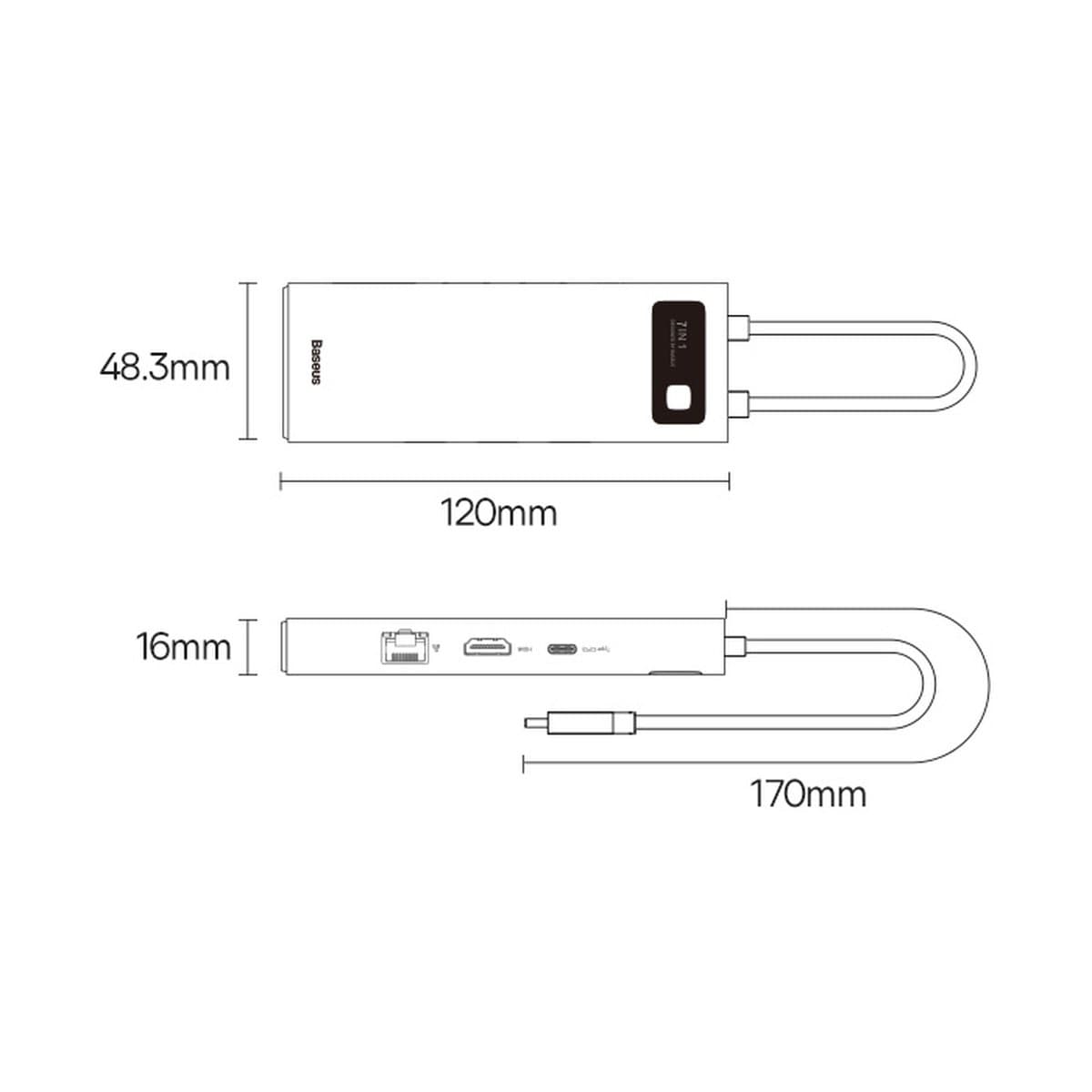 Baseus Metal Gleam Series HUB 7-in-1 USB Type C docking station - 1 x HDMI / 1 x VGA / 3 x USB 3.2 Gen. 1 / 1 x Power Delivery / 1 x RJ-45 Ethernet gray (WKWG040013) 26