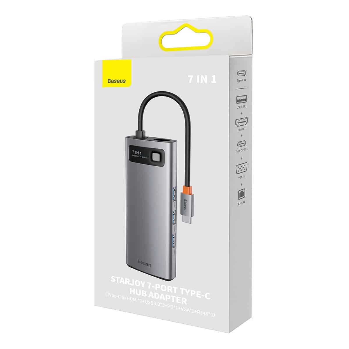 Baseus Metal Gleam Series HUB 7-in-1 USB Type C docking station - 1 x HDMI / 1 x VGA / 3 x USB 3.2 Gen. 1 / 1 x Power Delivery / 1 x RJ-45 Ethernet gray (WKWG040013) 5
