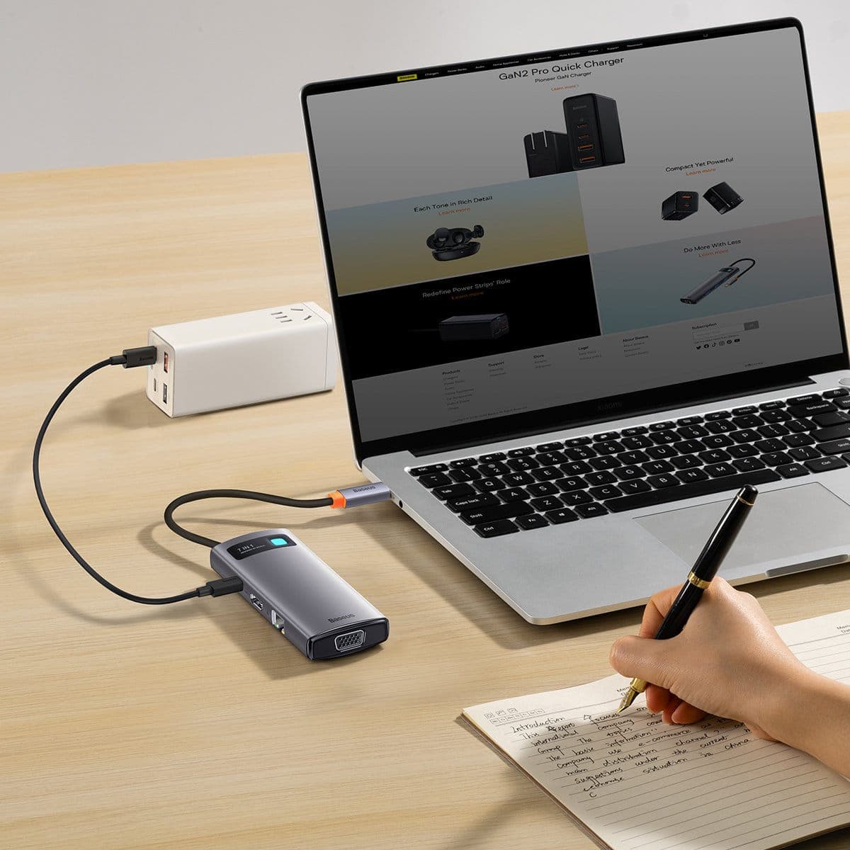 Baseus Metal Gleam Series HUB 7-in-1 USB Type C docking station - 1 x HDMI / 1 x VGA / 3 x USB 3.2 Gen. 1 / 1 x Power Delivery / 1 x RJ-45 Ethernet gray (WKWG040013) 7