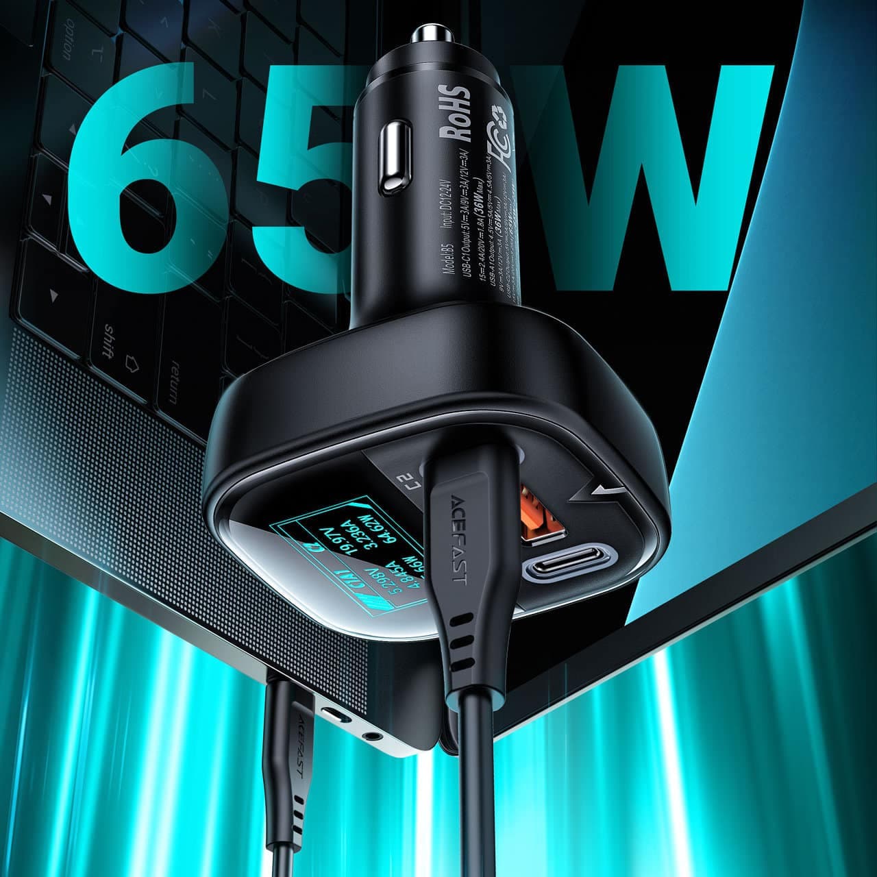 Acefast car charger 101W 2x USB Type C / USB, PPS, Power Delivery, Quick Charge 4.0, AFC, FCP Μαύρο (B5) 11