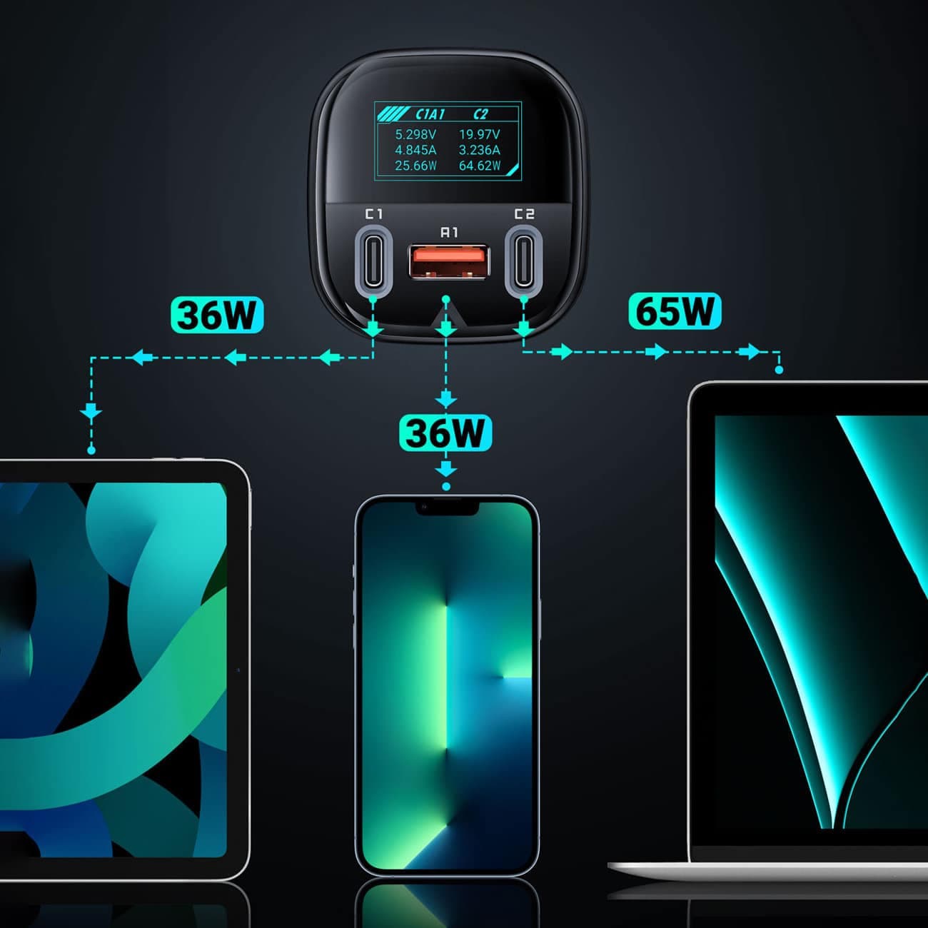 Acefast car charger 101W 2x USB Type C / USB, PPS, Power Delivery, Quick Charge 4.0, AFC, FCP Μαύρο (B5) 12