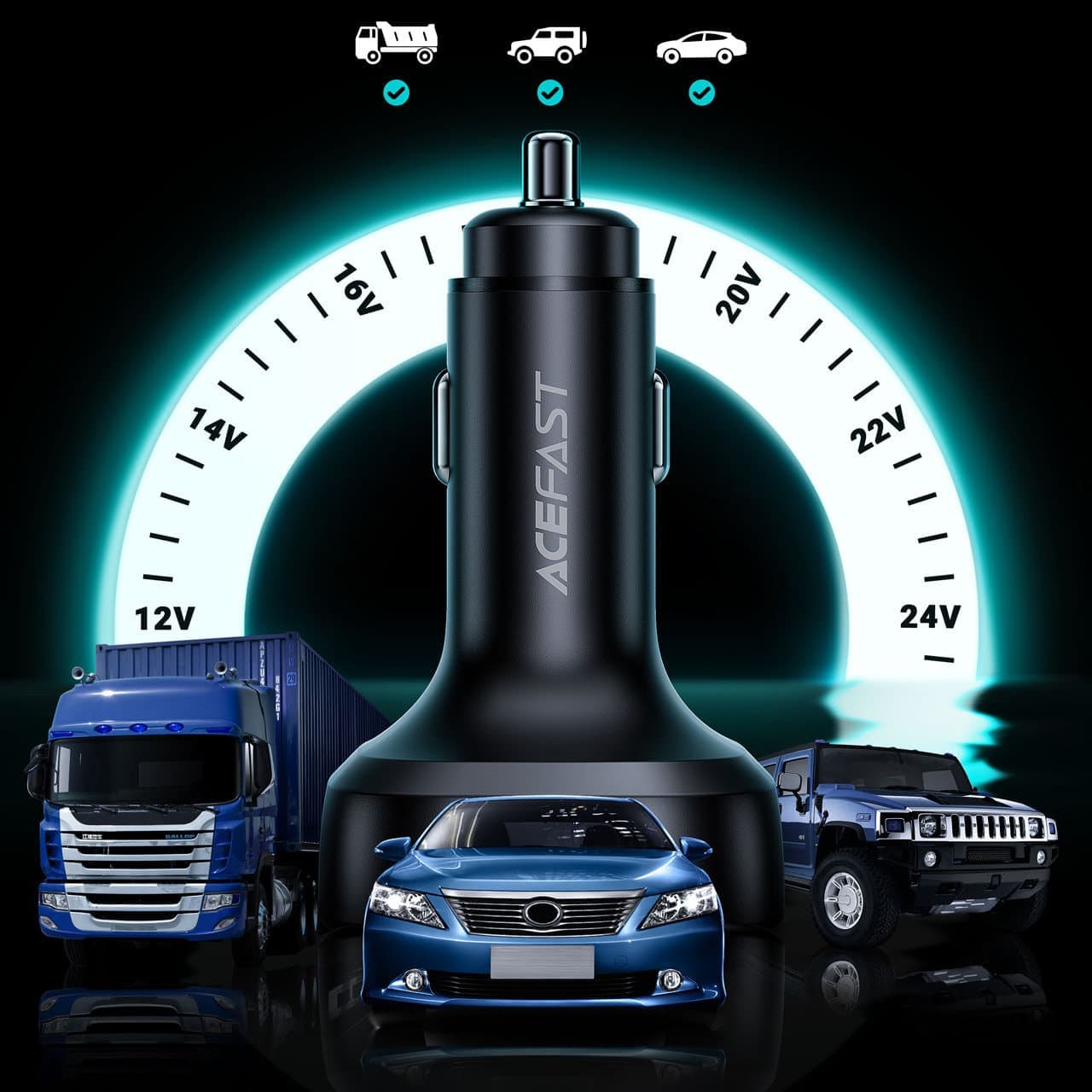 Acefast car charger 101W 2x USB Type C / USB, PPS, Power Delivery, Quick Charge 4.0, AFC, FCP Μαύρο (B5) 14