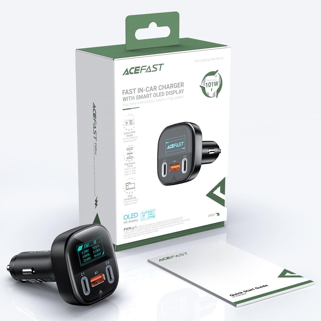 Acefast car charger 101W 2x USB Type C / USB, PPS, Power Delivery, Quick Charge 4.0, AFC, FCP Μαύρο (B5) 16