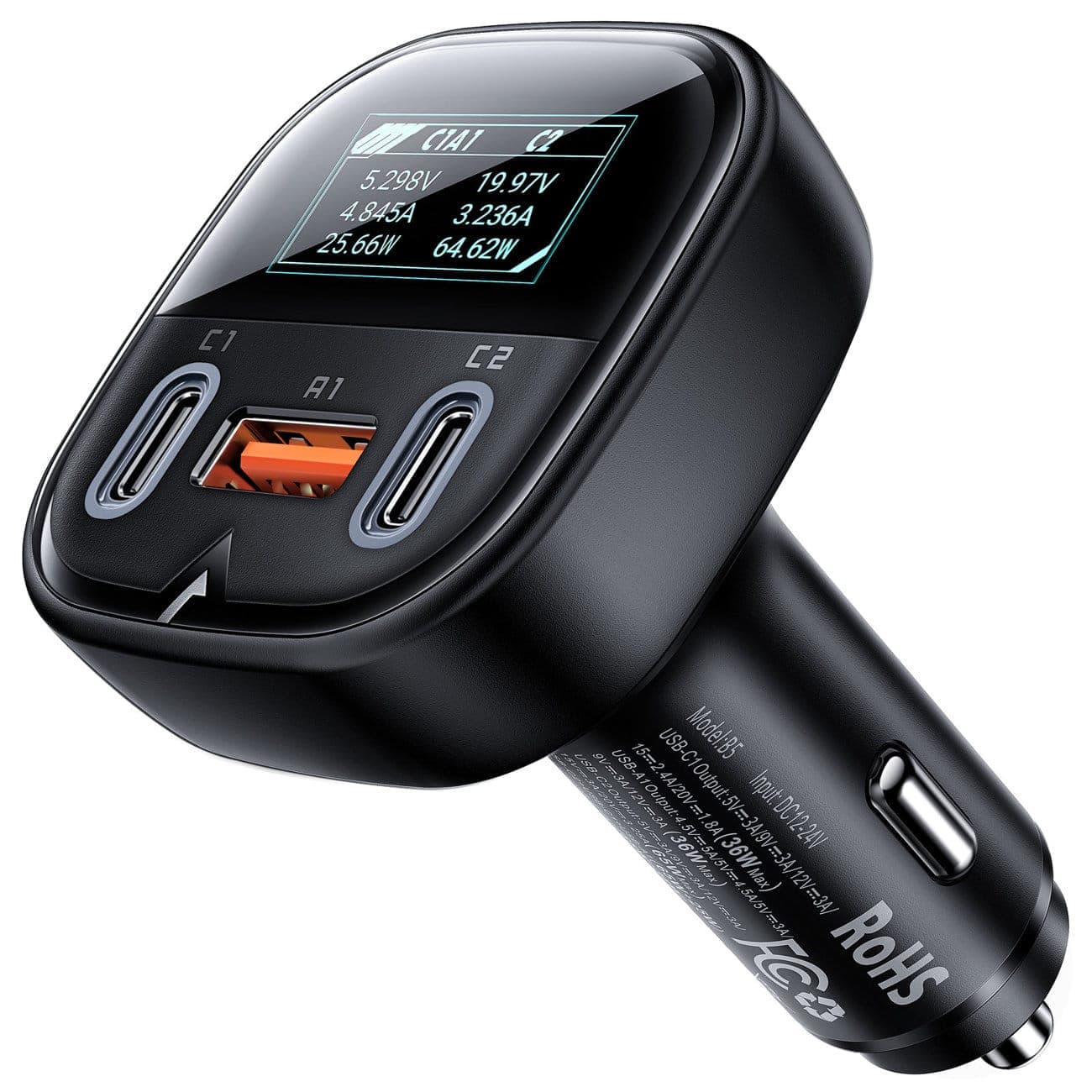 Acefast car charger 101W 2x USB Type C / USB, PPS, Power Delivery, Quick Charge 4.0, AFC, FCP Μαύρο (B5)