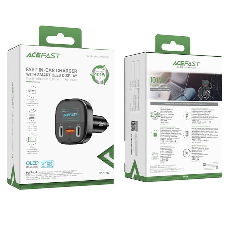 Acefast car charger 101W 2x USB Type C / USB, PPS, Power Delivery, Quick Charge 4.0, AFC, FCP Μαύρο (B5) 5