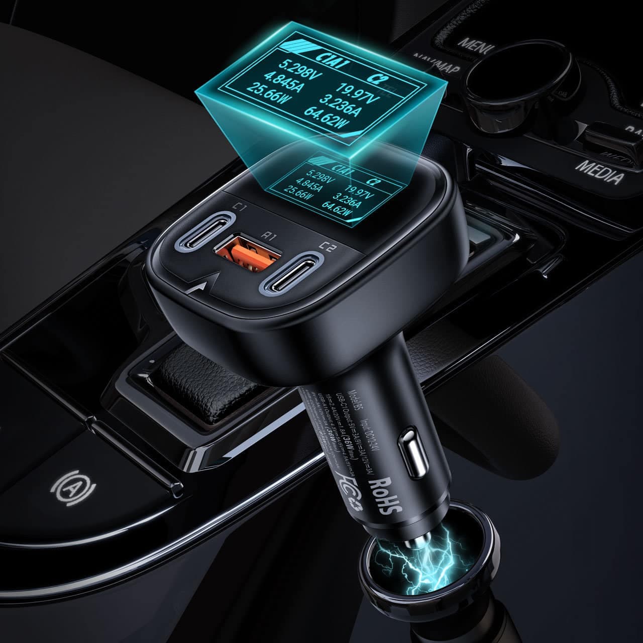 Acefast car charger 101W 2x USB Type C / USB, PPS, Power Delivery, Quick Charge 4.0, AFC, FCP Μαύρο (B5) 9