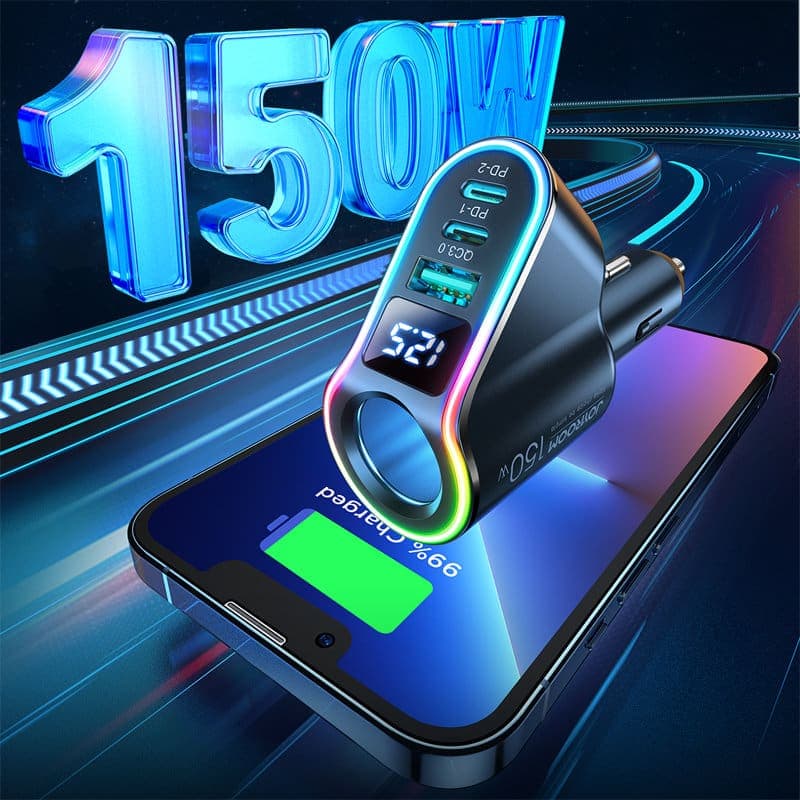 Joyroom fast car charger 4in1 USB-A QC3.0 / 2xUSB-C PD 150W Μαύρο (JR-CL21) 4