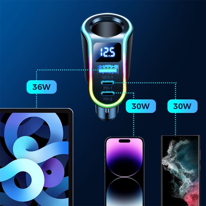 Joyroom fast car charger 4in1 USB-A QC3.0 / 2xUSB-C PD 150W Μαύρο (JR-CL21) 6