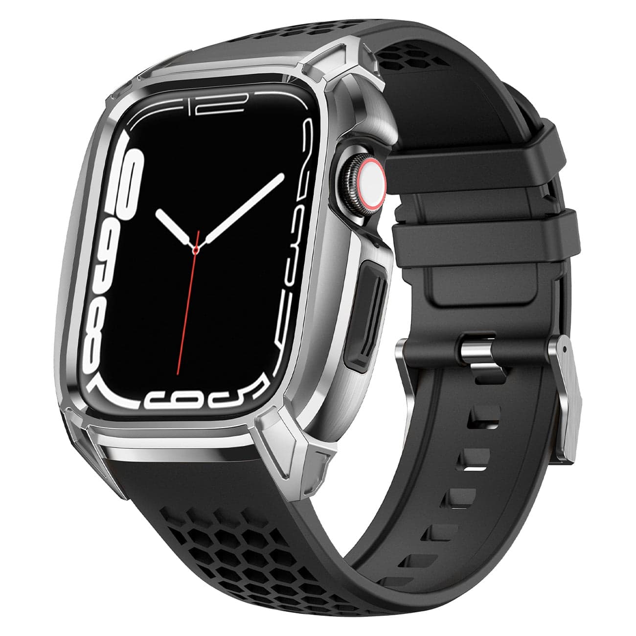 Kingxbar CYF148 2in1 Rugged Case for Apple Watch 8, 7 (45 mm) Stainless Steel with Strap Silver