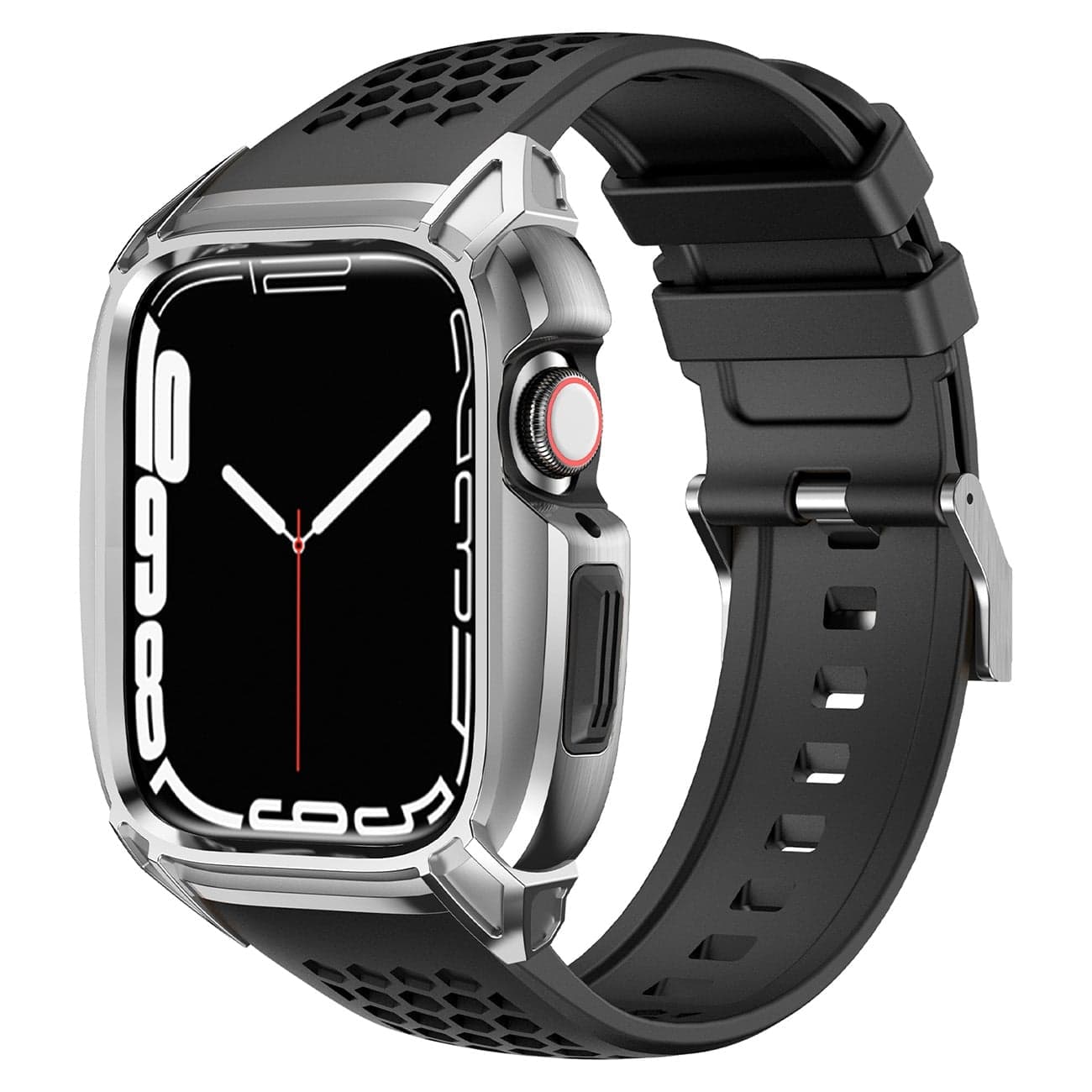 Kingxbar CYF148 2in1 Rugged Case for Apple Watch 8, 7 (45 mm) Stainless Steel with Strap Silver 2
