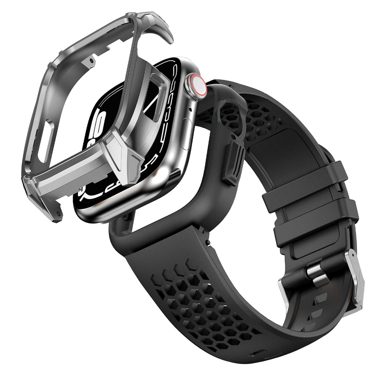 Kingxbar CYF148 2in1 Rugged Case for Apple Watch 8, 7 (45 mm) Stainless Steel with Strap Silver 3