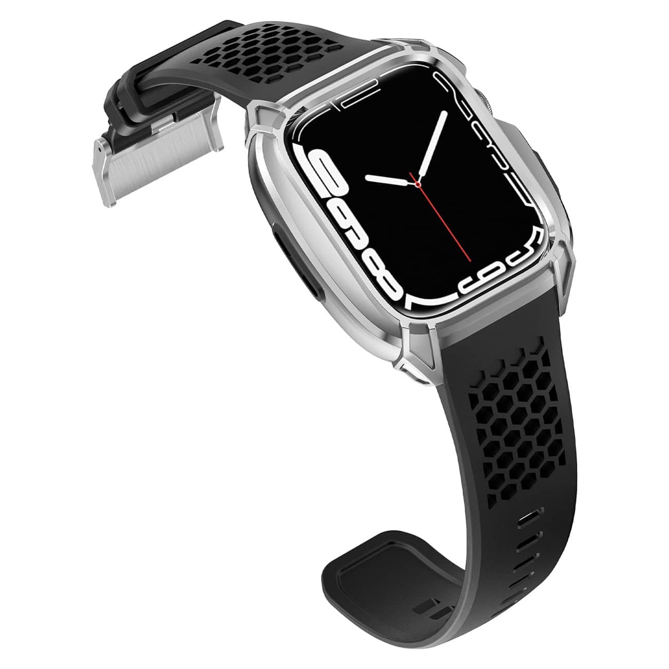 Kingxbar CYF148 2in1 Rugged Case for Apple Watch 8, 7 (45 mm) Stainless Steel with Strap Silver 4