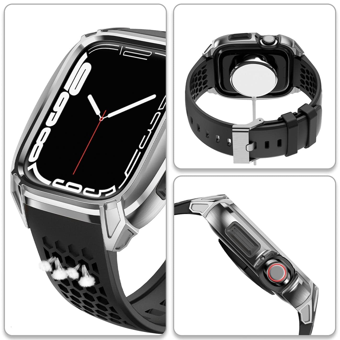 Kingxbar CYF148 2in1 Rugged Case for Apple Watch 8, 7 (45 mm) Stainless Steel with Strap Silver 7