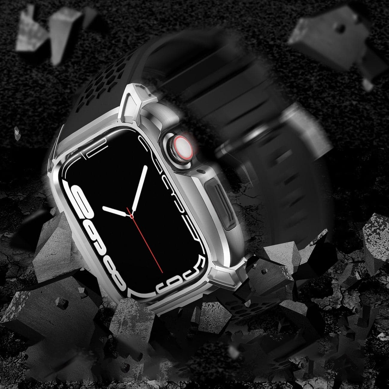 Kingxbar CYF148 2in1 Rugged Case for Apple Watch 8, 7 (45 mm) Stainless Steel with Strap Silver 8