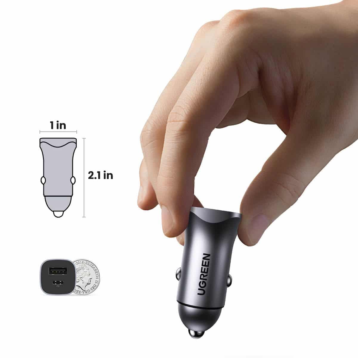 Ugreen fast car charger USB-A / USB-C 30W PD PPS Γκρί (CD130) 13