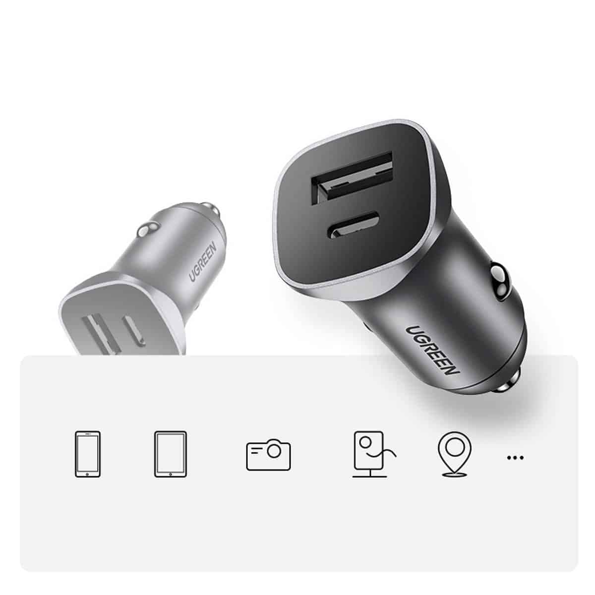 Ugreen fast car charger USB-A / USB-C 30W PD PPS Γκρί (CD130) 15