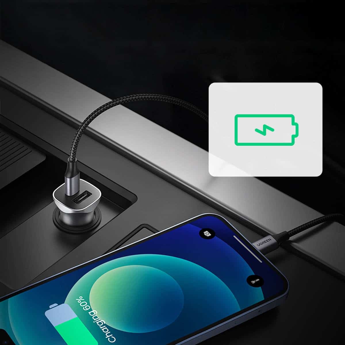 Ugreen fast car charger USB-A / USB-C 30W PD PPS Γκρί (CD130) 4