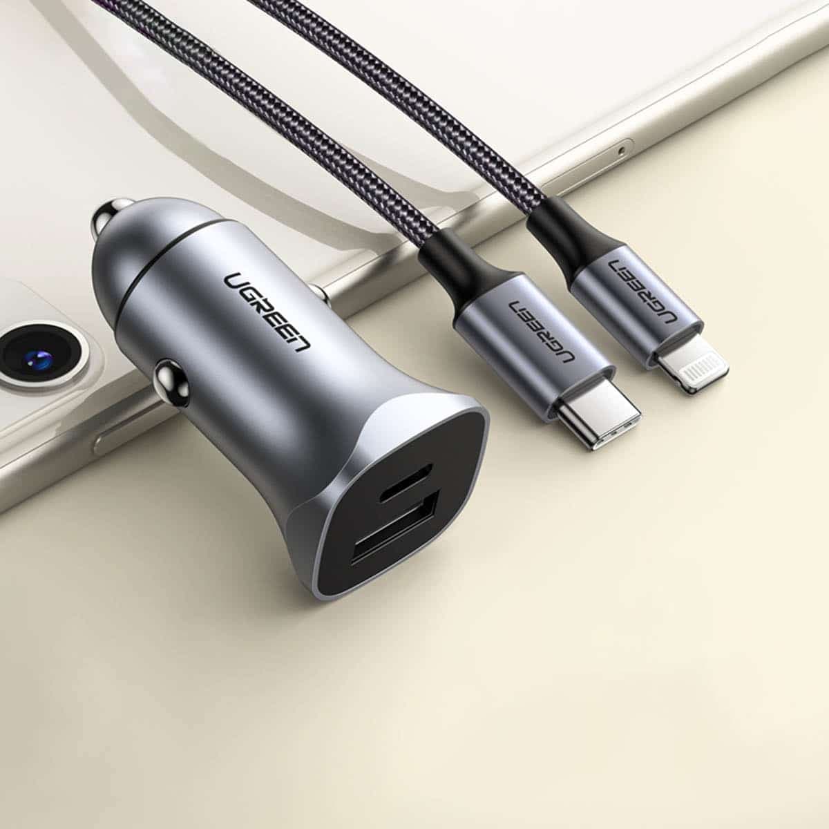 Ugreen fast car charger USB-A / USB-C 30W PD PPS Γκρί (CD130) 2