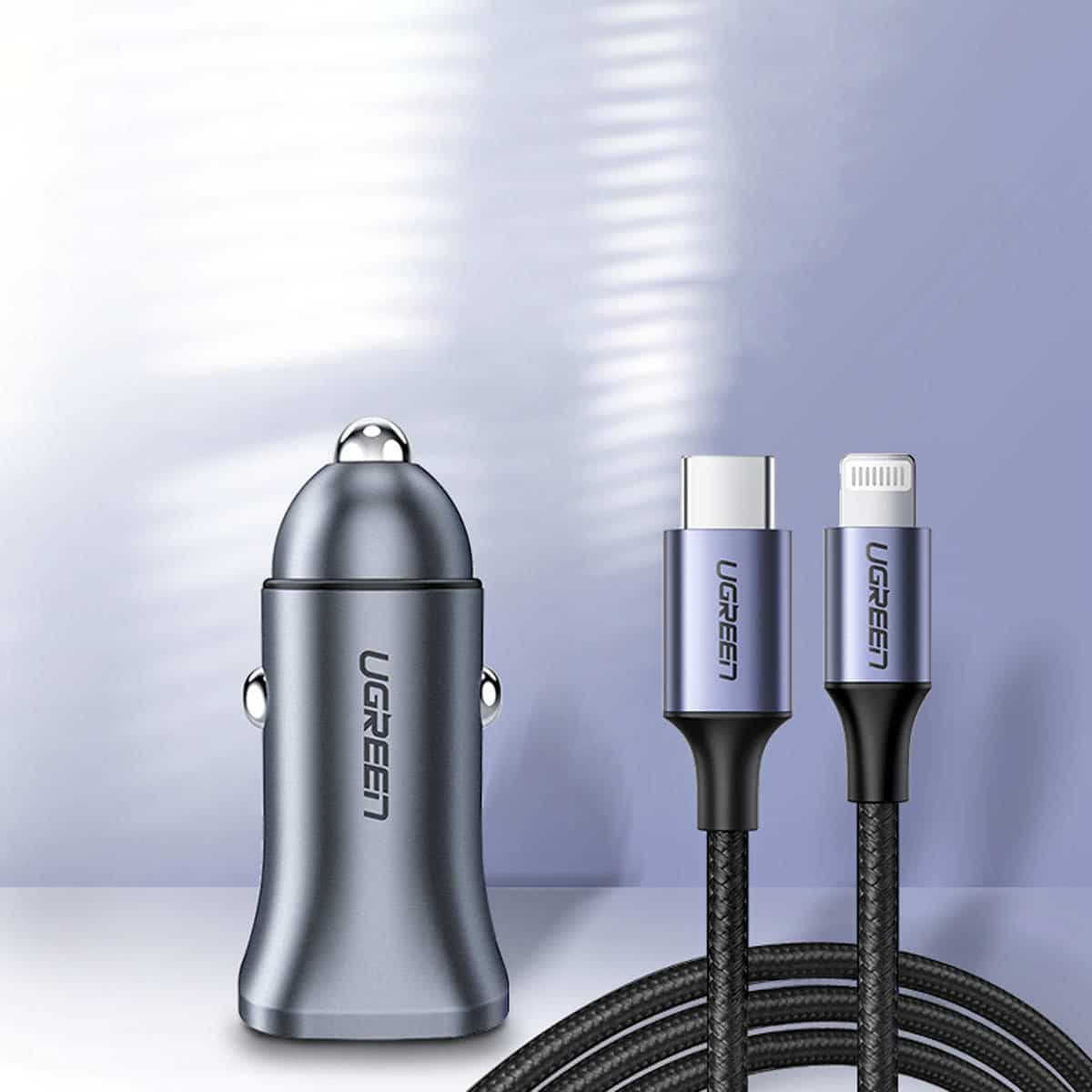 Ugreen fast car charger USB-A / USB-C 30W PD PPS Γκρί (CD130) 9