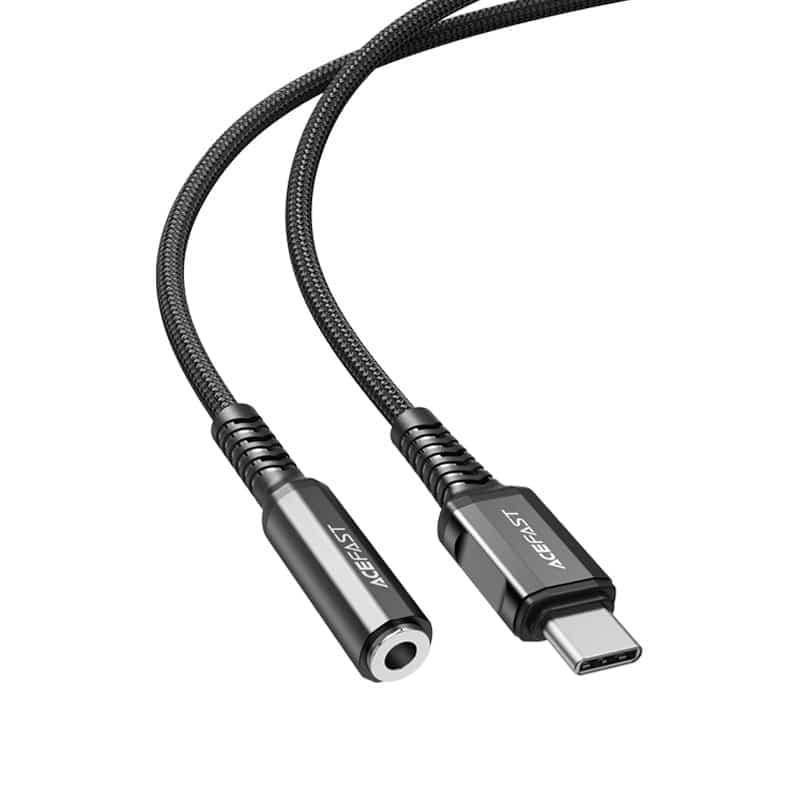 Acefast audio cable USB Type C - 3.5mm mini jack (female) 18cm, DAC, AUX black (C1-07 black) 2