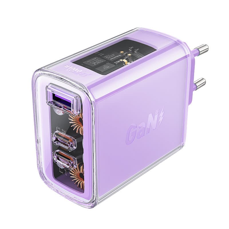 Acefast charger GaN 65W 3 ports (1xUSB, 2xUSB C) Μώβ (A45)