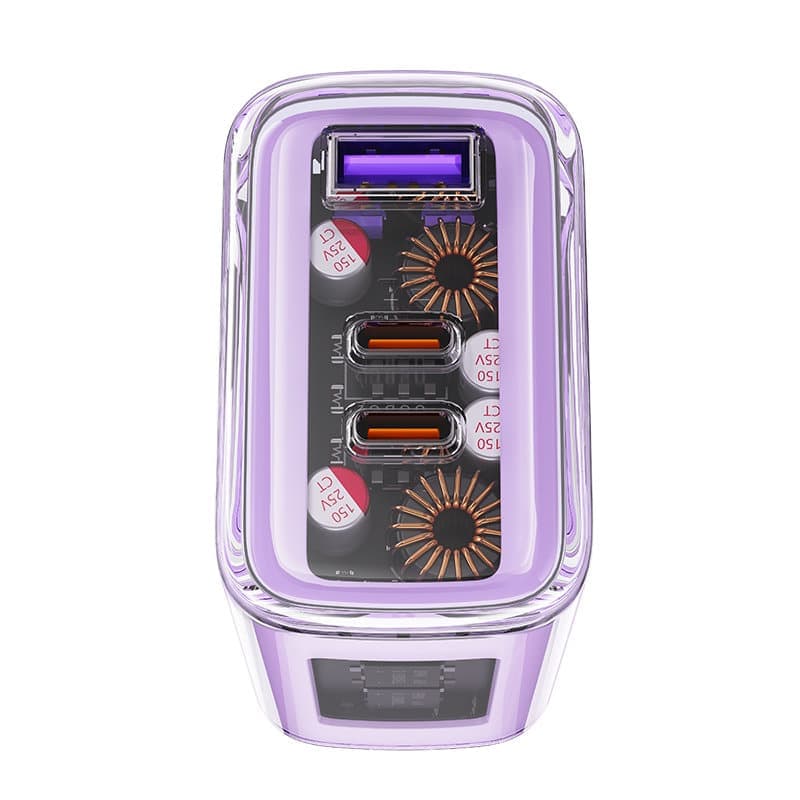 Acefast charger GaN 65W 3 ports (1xUSB, 2xUSB C) Μώβ (A45) 5