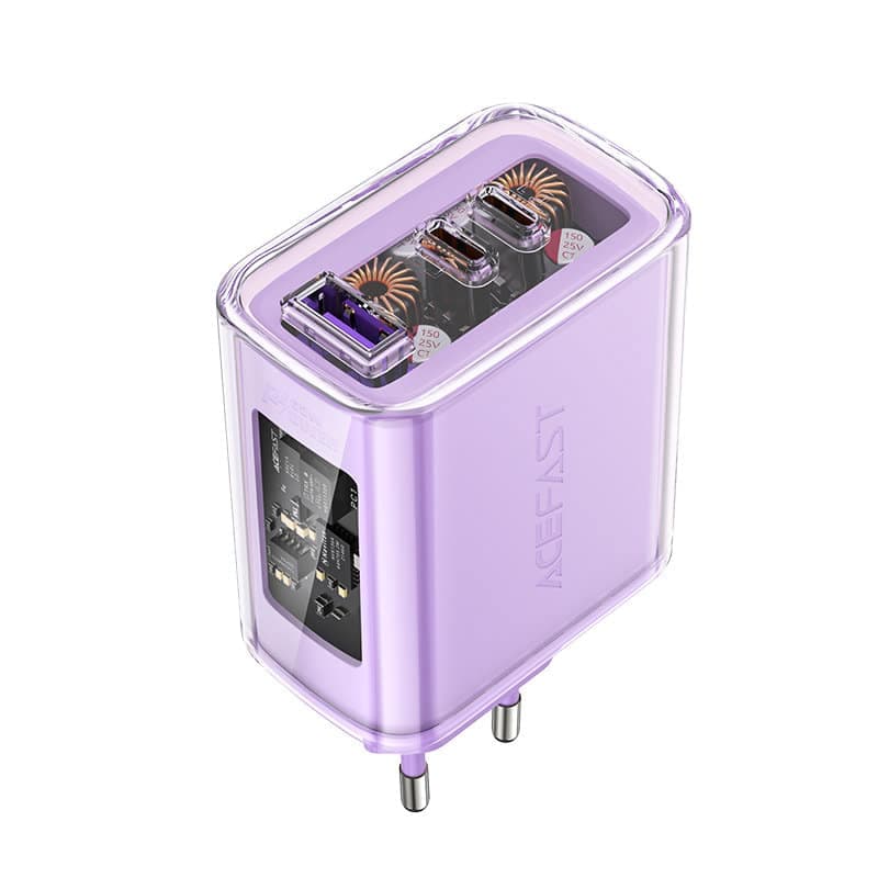 Acefast charger GaN 65W 3 ports (1xUSB, 2xUSB C) Μώβ (A45) 2