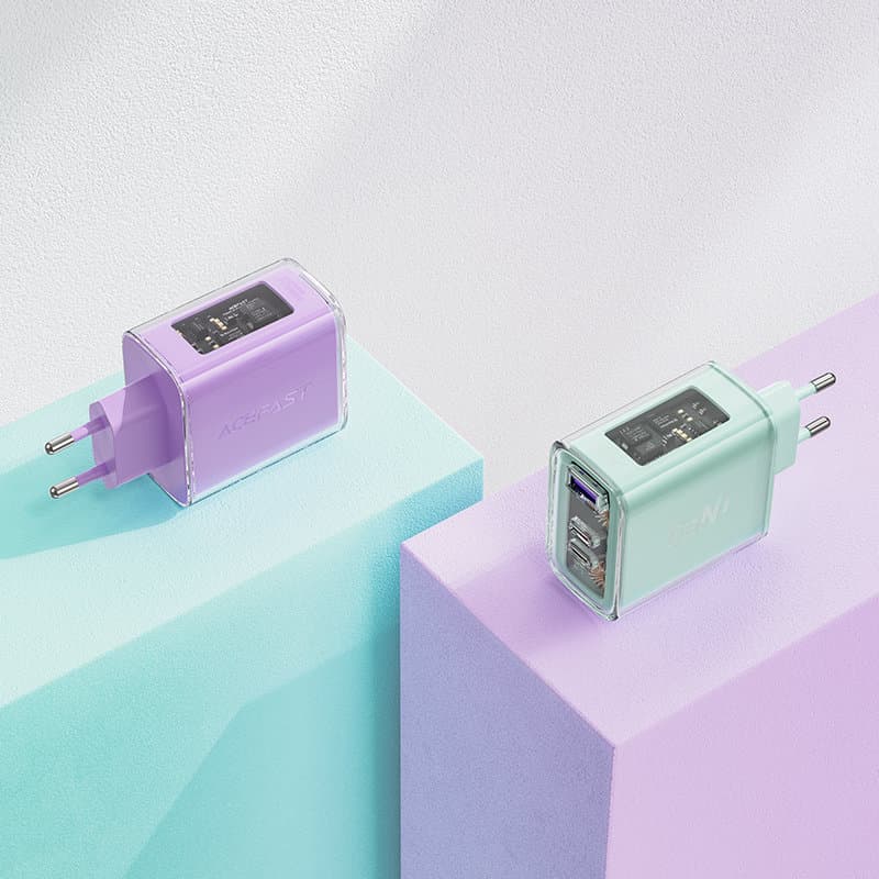 Acefast charger GaN 65W 3 ports (1xUSB, 2xUSB C) Μώβ (A45) 7