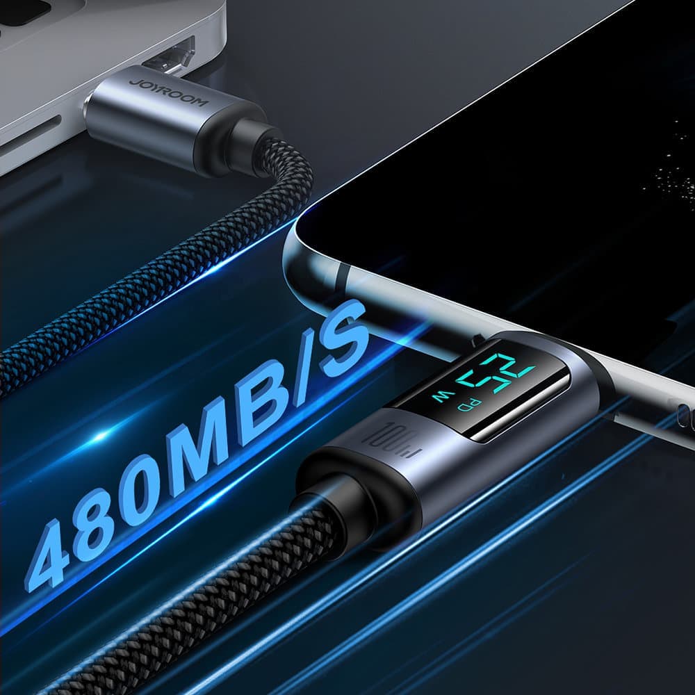 Joyroom καλώδιο USB C - USB C 100W 1.2m with LED display (Μαύρο) (S-CC100A16) 4