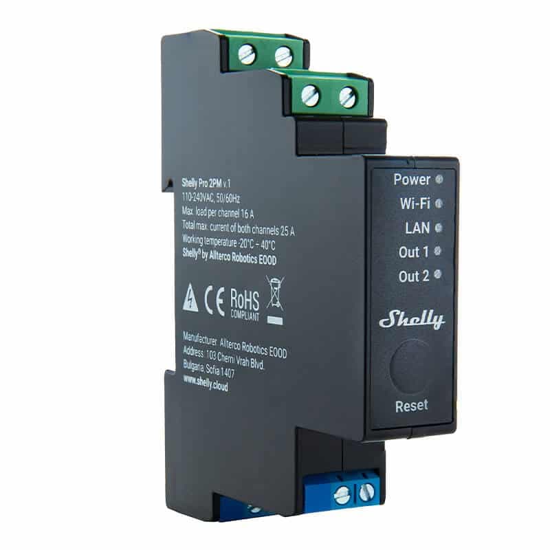 Shelly Pro 2PM DIN Rail Smart Switch with power metering, 2 channels 2