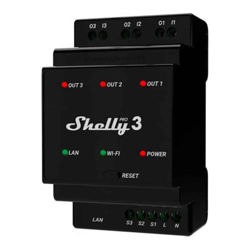 Shelly Pro 3 DIN Rail Smart Switch with dry contacts, 3 channels