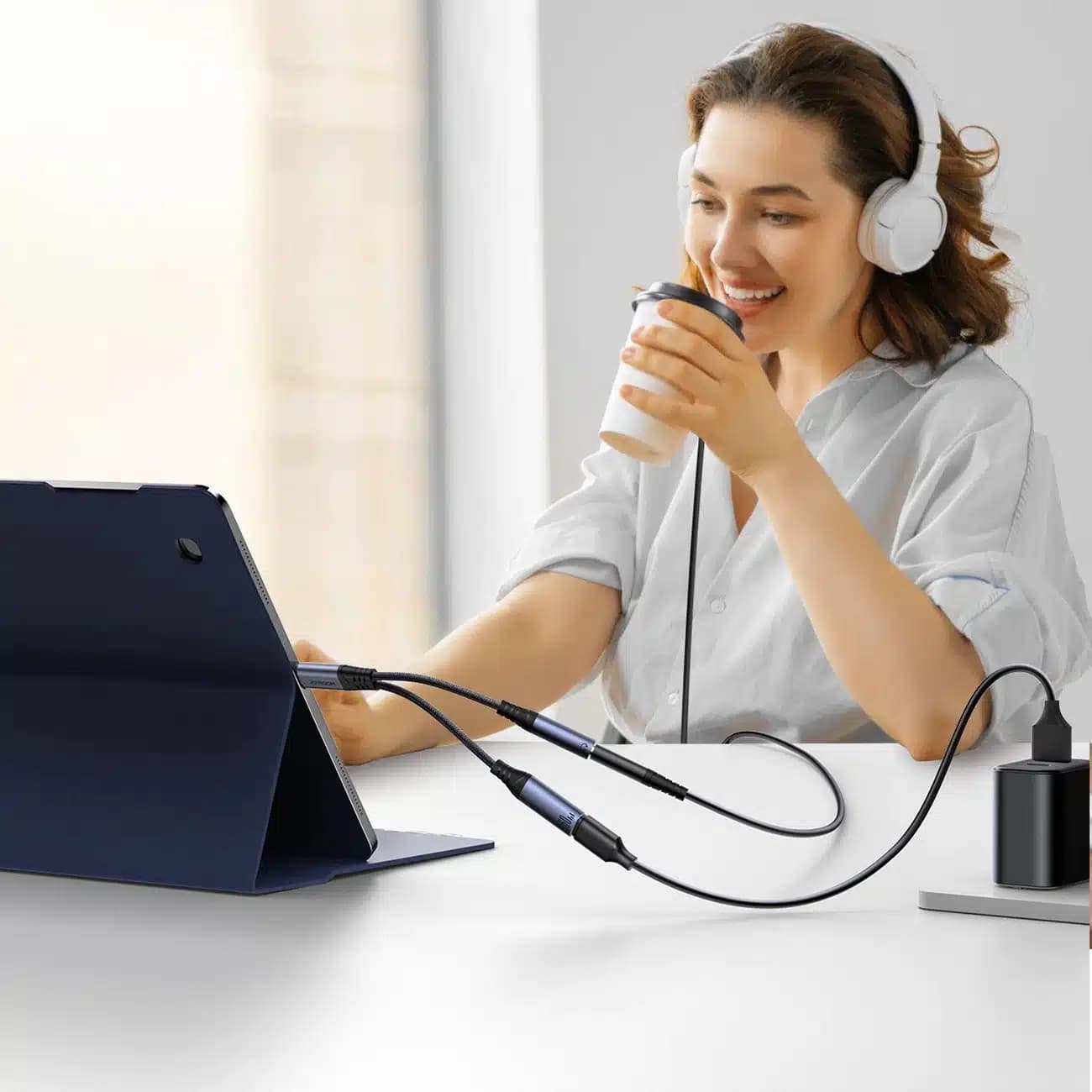 Joyroom SY-C02 2in1 DAC adapter USB-C to USB-C / 3.5 mm mini jack - Μαύρο 10