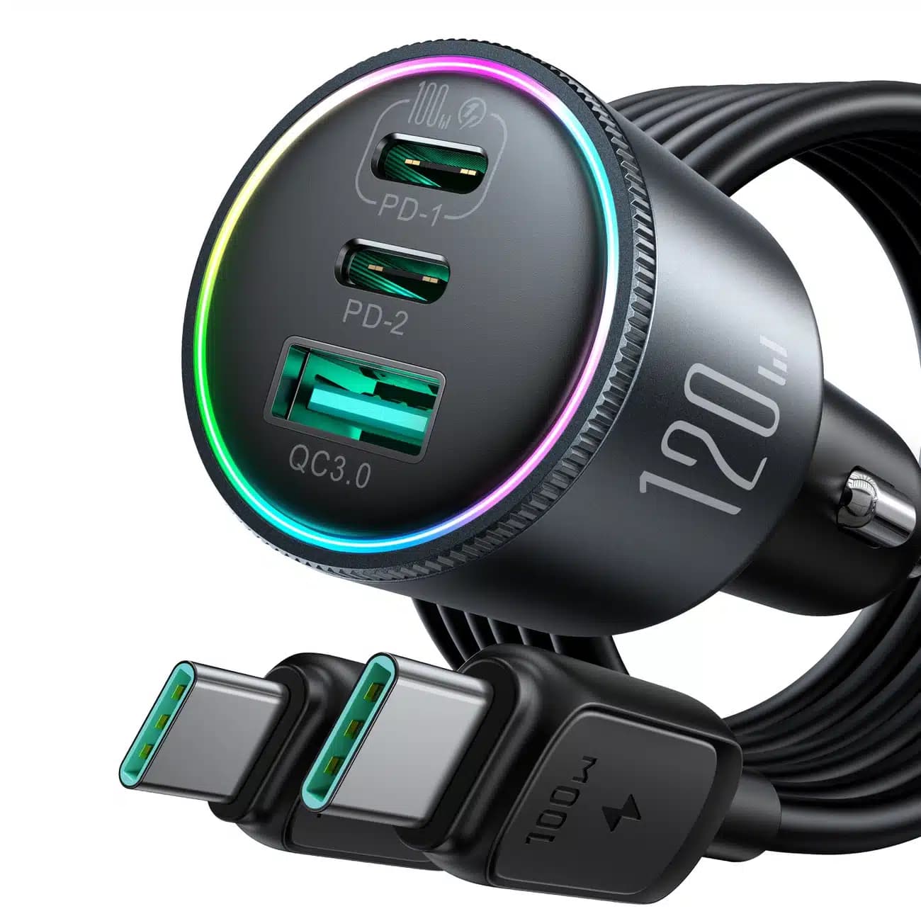 Joyroom JR-CCN07 car charger 120W 2xUSB-C USB-A + USB-C cable 100W - dark Γκρί 7