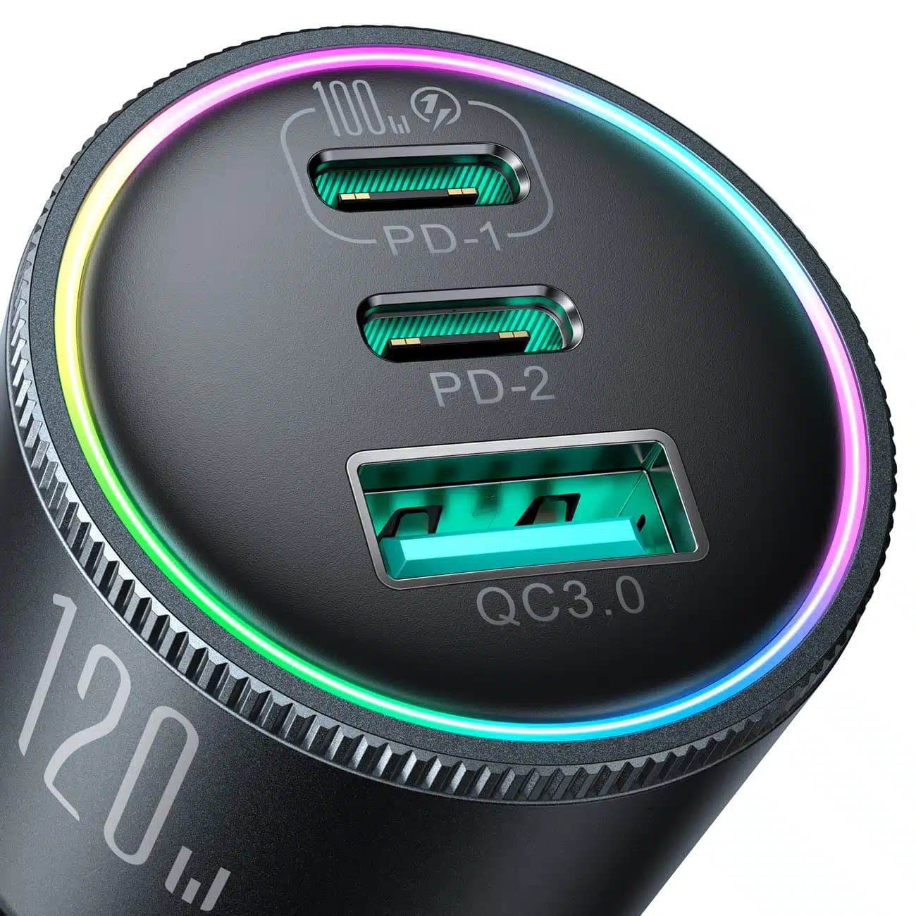 Joyroom JR-CCN07 car charger 120W 2xUSB-C USB-A + USB-C cable 100W - dark Γκρί 4