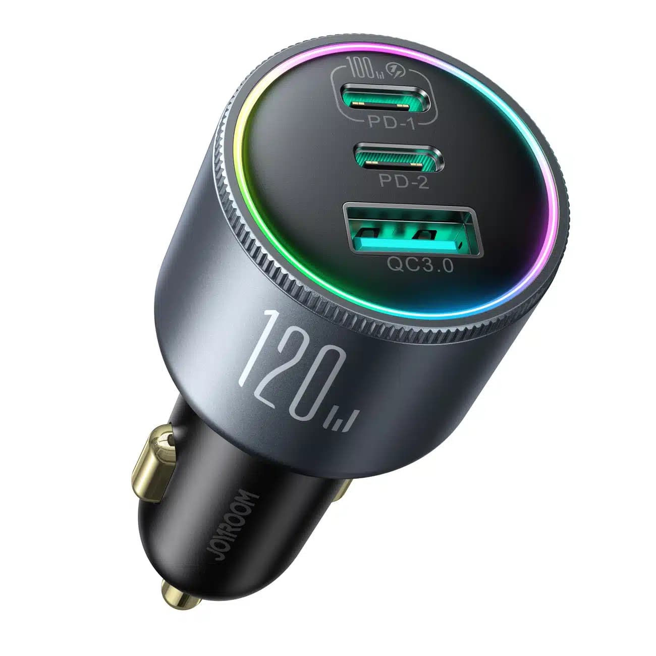 Joyroom JR-CCN07 car charger 120W 2xUSB-C USB-A + USB-C cable 100W - dark Γκρί 10
