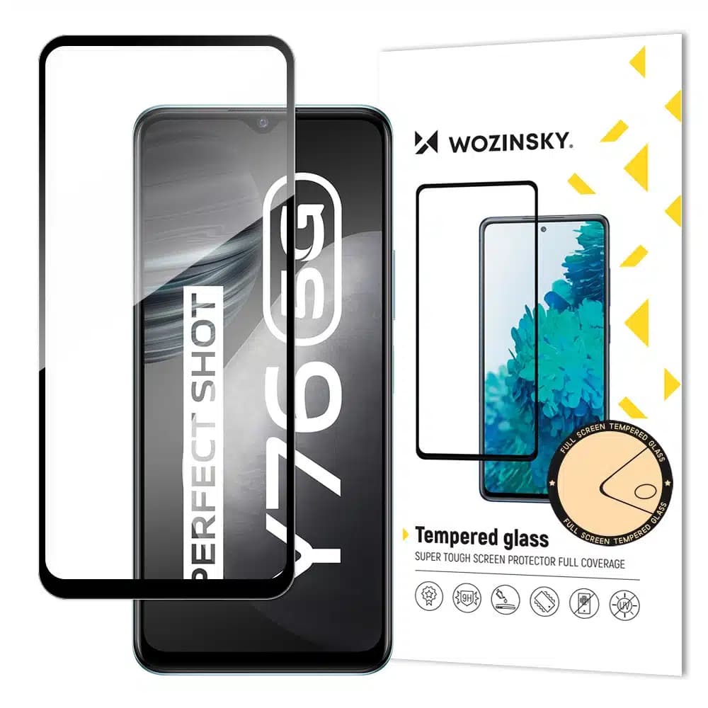 Wozinsky Tempered Glass Full Glue Super Tough Screen Protector Full Coveraged with Frame Case Friendly for Vivo Y76 5G / Y76s / Y74s Μαύρο