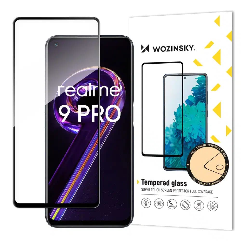 Wozinsky Tempered Glass Full Glue Super Tough Screen Protector Full Coveraged with Frame Case Friendly for Realme 9 Pro Μαύρο