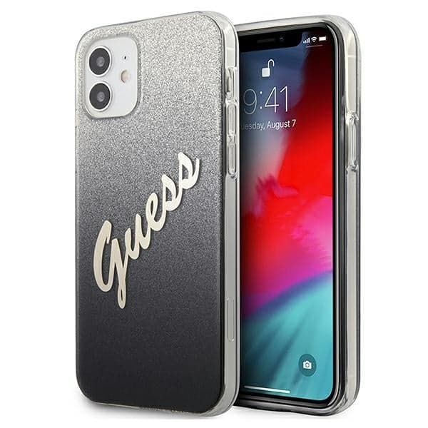 Guess Glitter Gradient Script - θήκη για Apple iPhone 12 mini - Μαύρο