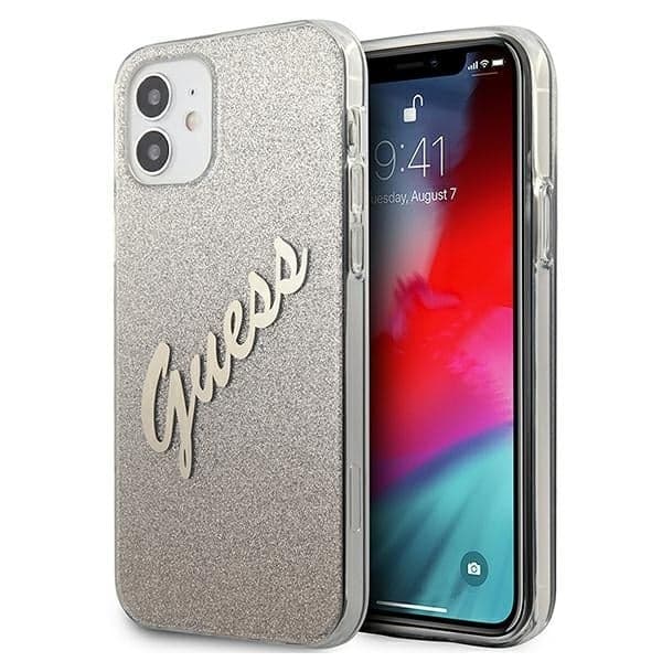 Guess Glitter Gradient Script - θήκη για Apple iPhone 12 mini - Χρυσό
