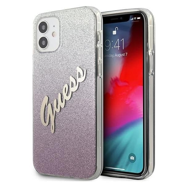 Guess Glitter Gradient Script - θήκη για Apple iPhone 12 mini - Ροζ