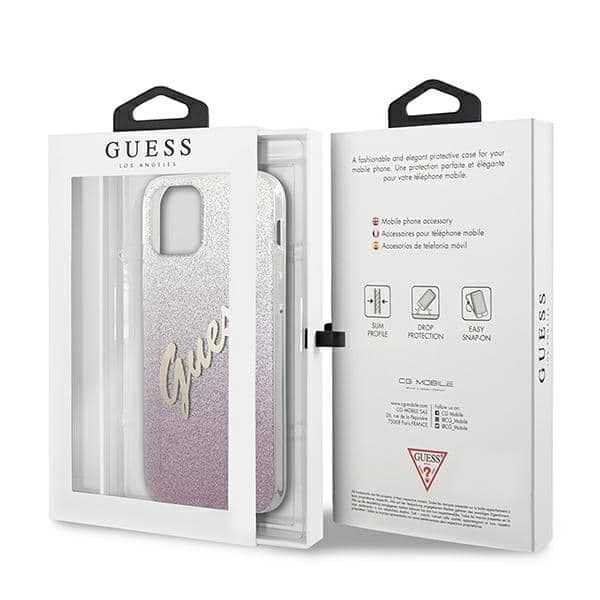 Guess Glitter Gradient Script - θήκη για Apple iPhone 12 mini - Ροζ 8