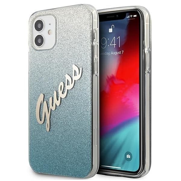 Guess Glitter Gradient Script - θήκη για Apple iPhone 12 mini - Μπλε