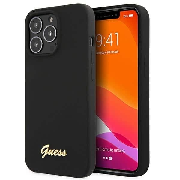 Guess Silicone Script Gold Logo - θήκη για Apple iPhone 13 Pro / - Μαύρο 2