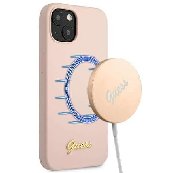 Guess Silicone Script Gold Logo - θήκη για Apple iPhone 13 - Ροζ