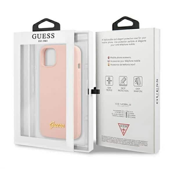 Guess Silicone Script Gold Logo - θήκη για Apple iPhone 13 - Ροζ 7