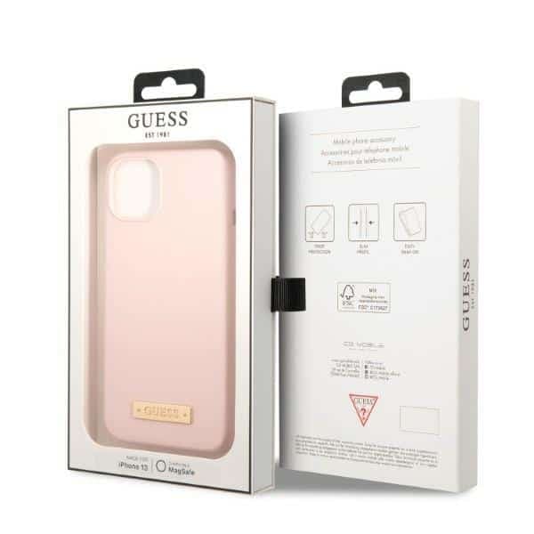 Guess Silicone Logo Plate MagSafe - θήκη για Apple iPhone 13 mini - Ροζ 8