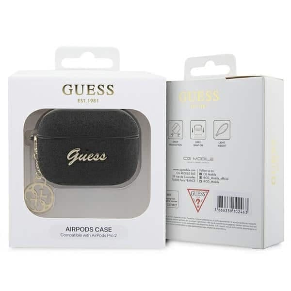 Guess GUAP2GLGSHK AirPods Pro 2  (2022/2023) cover μαύρο/black Glitter Flake 4G Charm 4