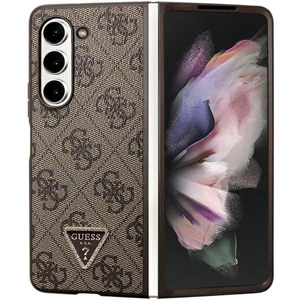 Guess Leather 4G Triangle Strass - θήκη για Samsung Galaxy Z Fold5 - Καφέ